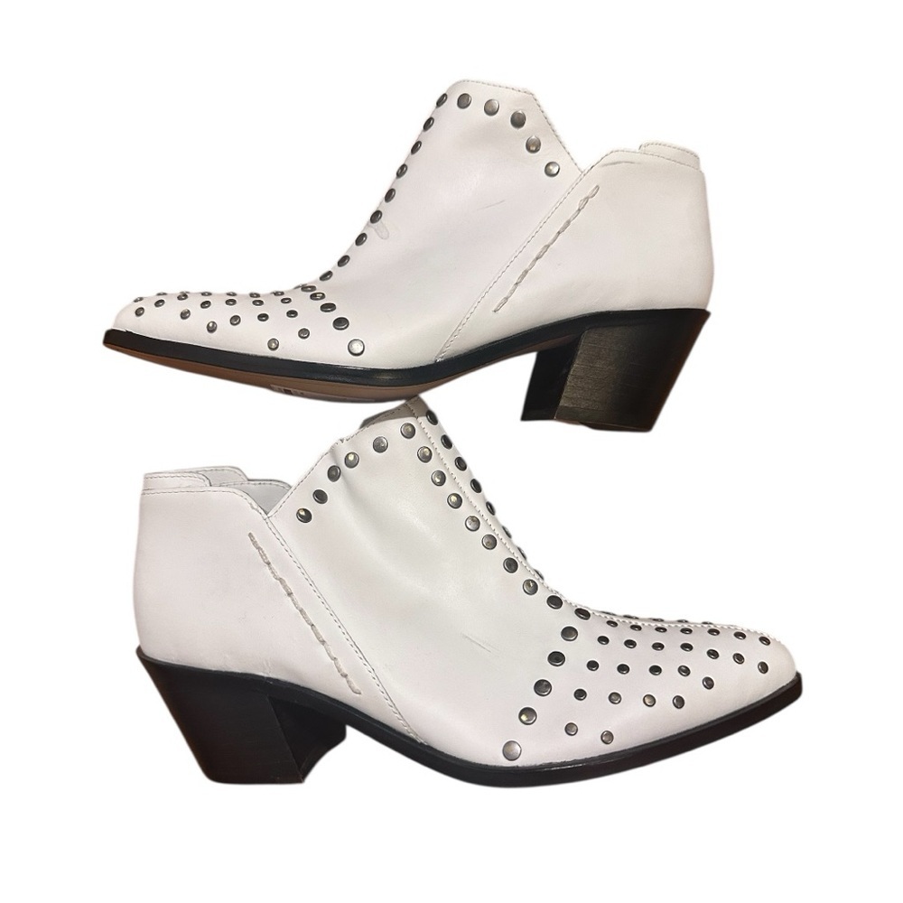 1. 1.STATE White Studded Vegan Leather Ankle Booties Western Chic Minimal Sz 6